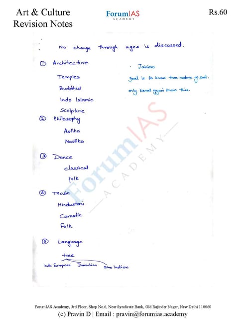 Forum IAS Handwritten/Class Revision Notes 2020 - Art & Culture - [PRINTED]