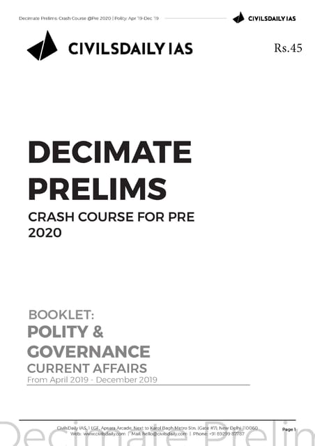 Civils Daily Decimate Prelims 2020 - Polity & Governance - [PRINTED]