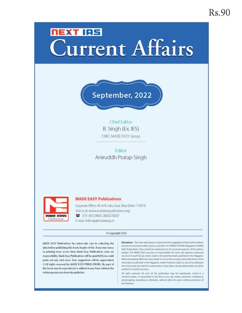 September 2022 - Next IAS Monthly Current Affairs - [B/W PRINTOUT]