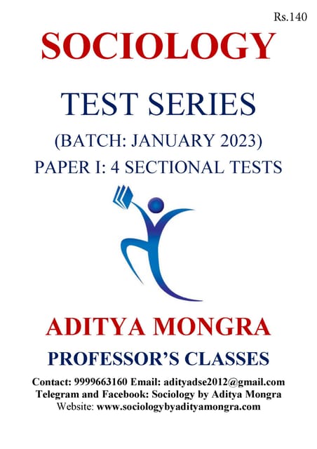 (Set) Aditya Mongra Sociology Optional Mains Test Series 2023 - Test 1 to 4 - [B/W PRINTOUT]