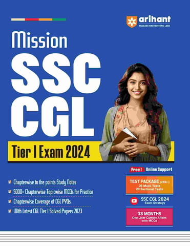 Arihant Mission SSC CGL Tier 1 Exam 2024 | A Complete Study Guide with Study Notes, Topicwise Practice MCQs, PYQs, and latest Solved Papers 2023 I Free Online Support