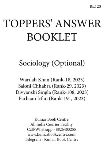 (Set) Toppers' Answer Booklet Sociology (Optional) 2023 - [B/W PRINTOUT]