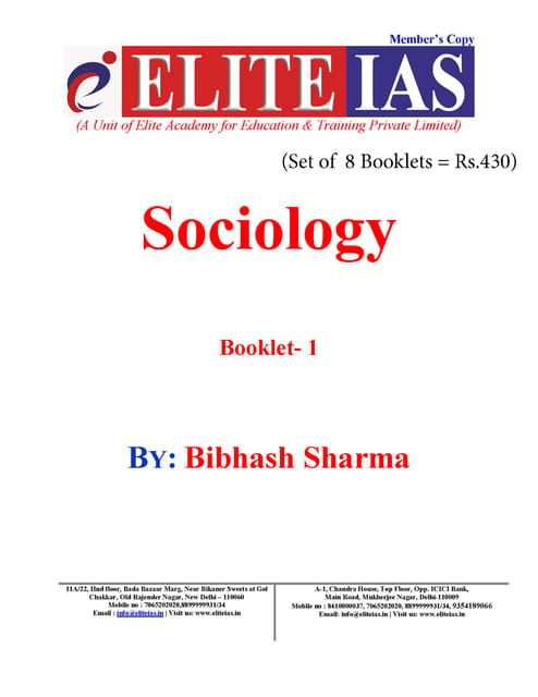 (Set of 8 Booklets) Sociology Optional Printed Notes - Bibhas Sharma - Elite IAS - [B/W PRINTOUT]