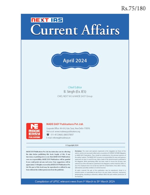 April 2024 - Next IAS Monthly Current Affairs - [B/W PRINTOUT]