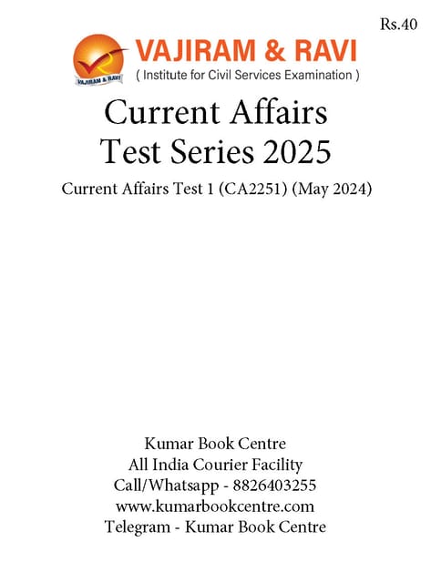 (Set) Vajiram & Ravi PT Current Affairs Test Series 2025 - Test 1 to 5 - [B/W PRINTOUT]